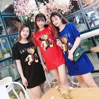Đầm suông form rộng thêu gấu bông