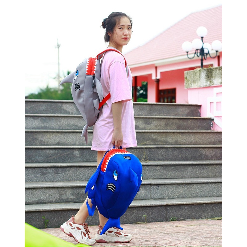 Balo cá mập baby shark cute màu xám