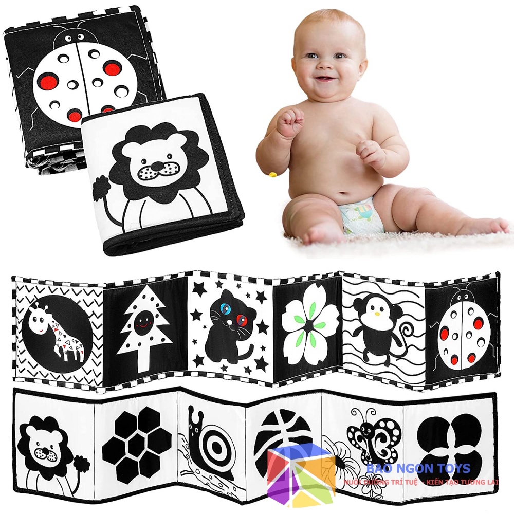 SÁCH VẢI KIÊM QUÂY CŨI 2 TRONG 1 GIÚP KÍCH THÍCH THỊ GIÁC CHO BÉ SƠ SINH TỪ 0 THÁNG - BAO NGON TOYS - SV76