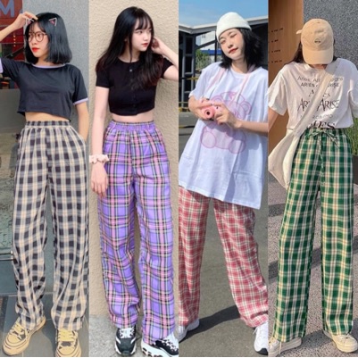 Quần caro ống rộng [ hàng có sẵn ]
