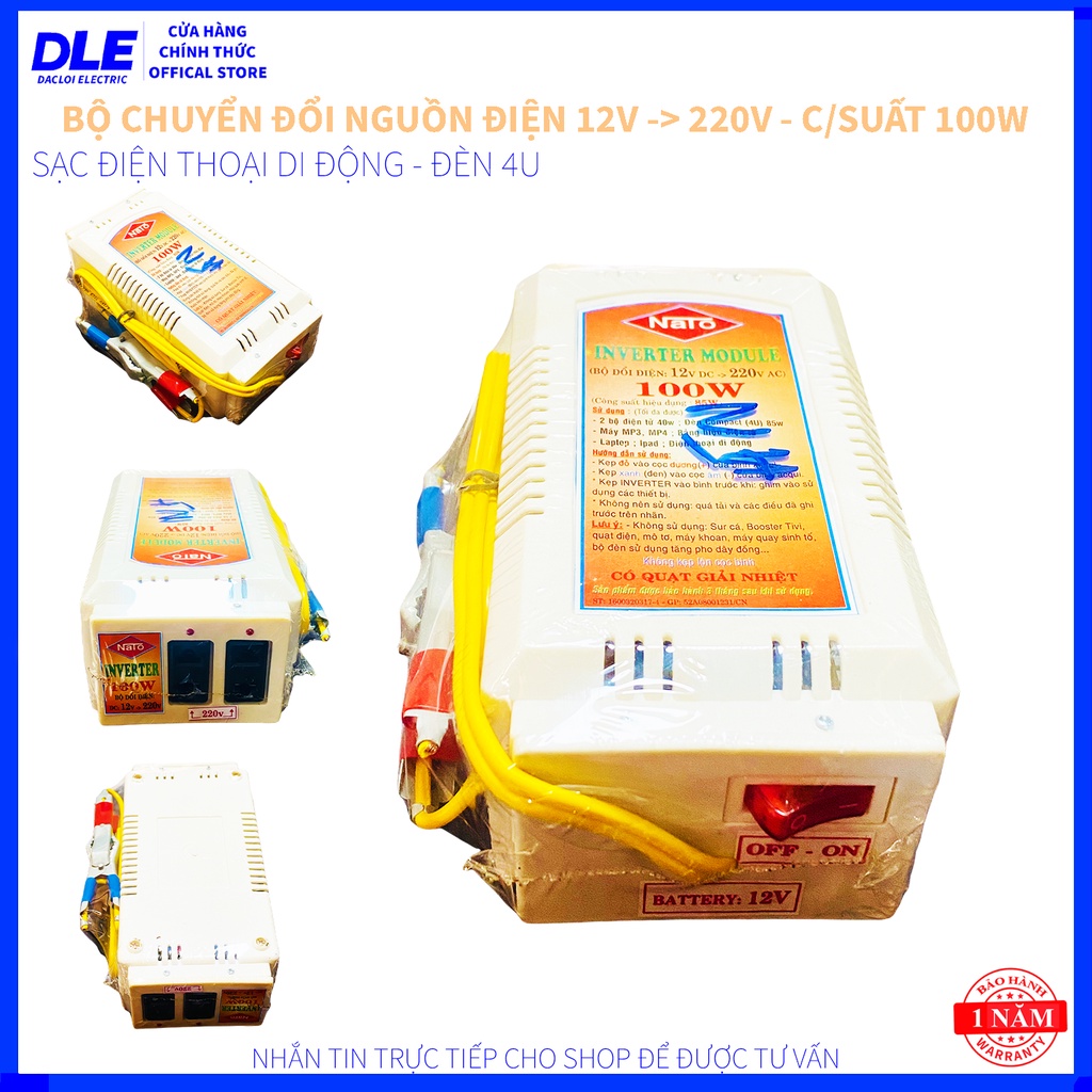 BỘ CHUYỂN ĐỔI NGUỒN ĐIỆN 12V RA 220V - CÔNG SUẤT 100W - SỬ DỤNG CHO SẠC ĐIỆN THOẠI VÀ BÓNG ĐÈN