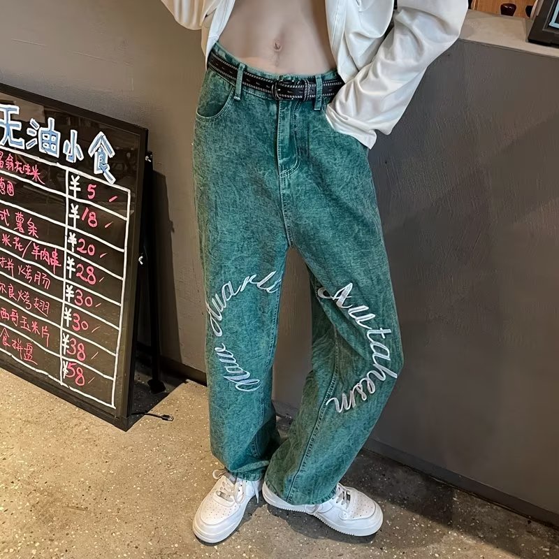 Quần jeans Dài In Chữ Phong Cách Thời Trang Hàn Quốc Cho Nam Giới size S-3XL
