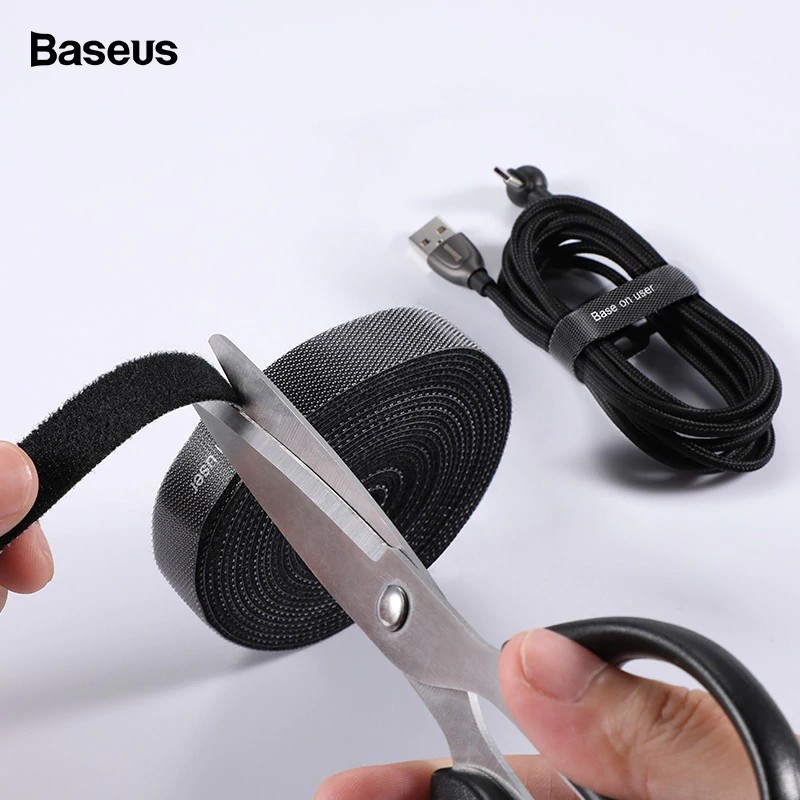 Cuộn dây cột dây cáp tai nghe/dây cáp USB hiệu Baseus dài 3m có miếng dán velcro