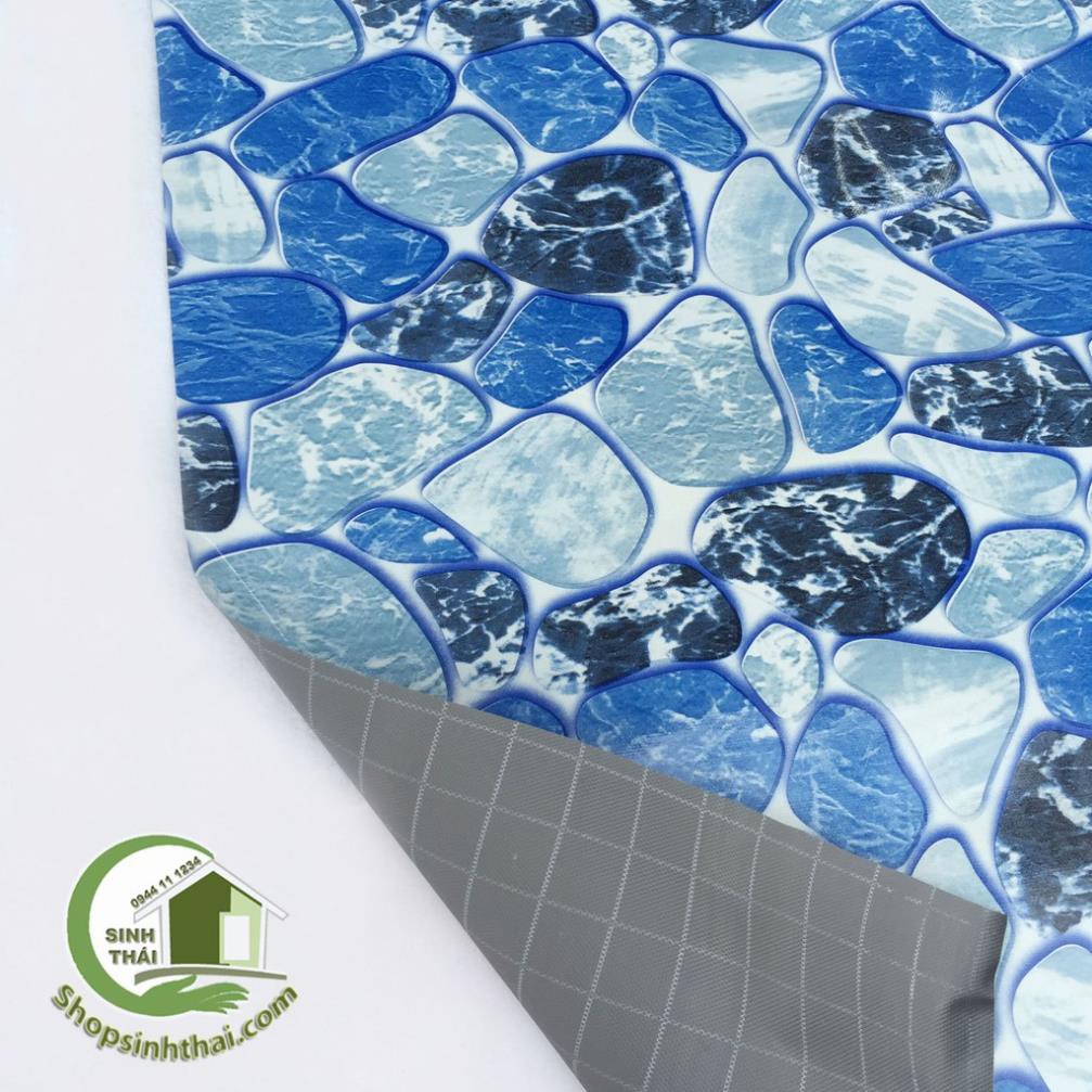 Thảm simili lót trải sàn hình viên sỏi màu xanh dương - thảm nhựa pvc vân nhám mờ - 1m² - khổ 1m