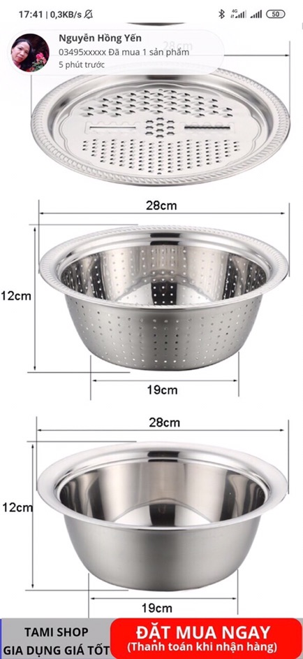 Bộ nạo thau- rổ inox 3 chi tiết siêu hot