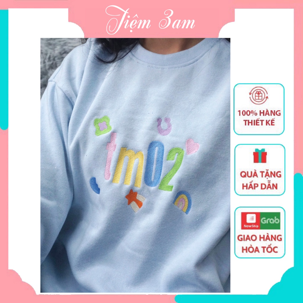 Áo Thun Nam Dài Tay Màu xanh Ngọc Thêu Chỉ Chữ TM02 Và Hình Cầu Vồng Nhiều Màu Sắc