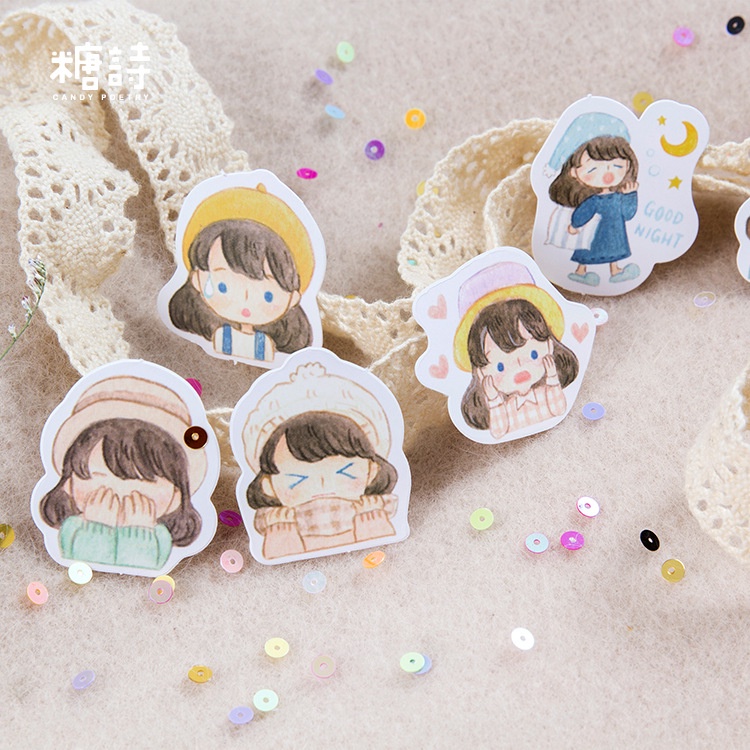 Sticker cute trang trí sổ hình cô gái MODINA set 30 miếng, hình dán sticker cute trang trí sổ nhật ký thiệp quà tặng