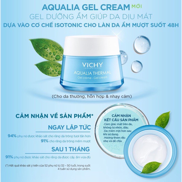 [CHÍNH HÃNG] Kem dưỡng ẩm, cấp nước dạng gel VICHY Aqualia Thermal Rehydrating Cream-Gel 50ml