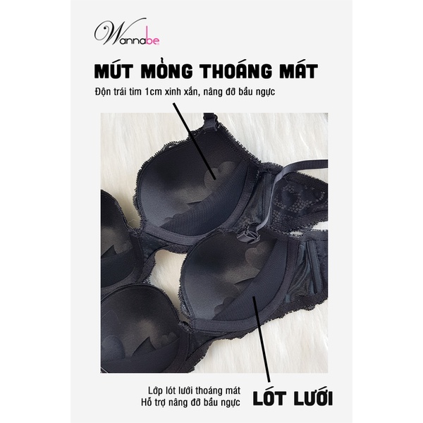 Áo ngực mút vừa wannabe anr16 chất liêu ren hoa cao cấp co giãn thoải mái