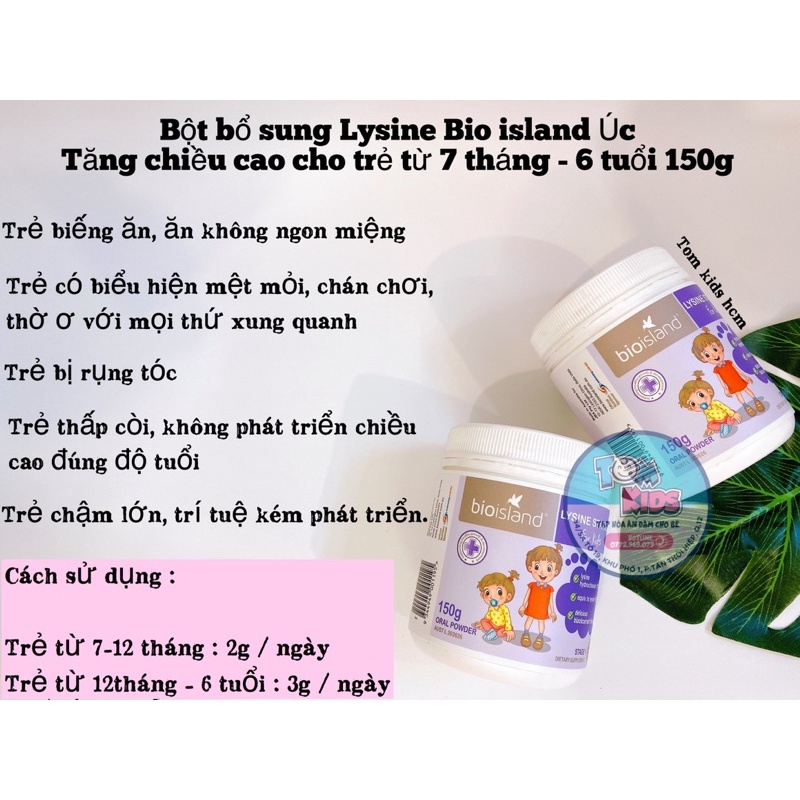 Viên uống LYSINE STARTER BIO ISLAND hỗ trợ tăng chiều cao cho bé từ 7 tháng tuổi của Úc - 150 gram DATE 2024