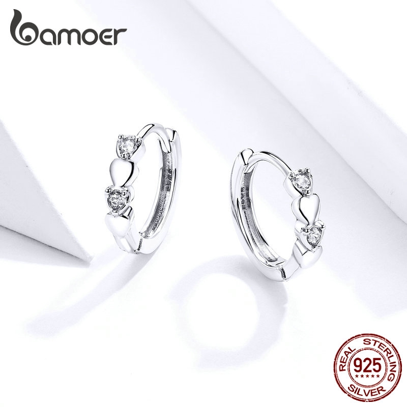 Khuyên tai vòng hình trái tim Bamoer thời trang