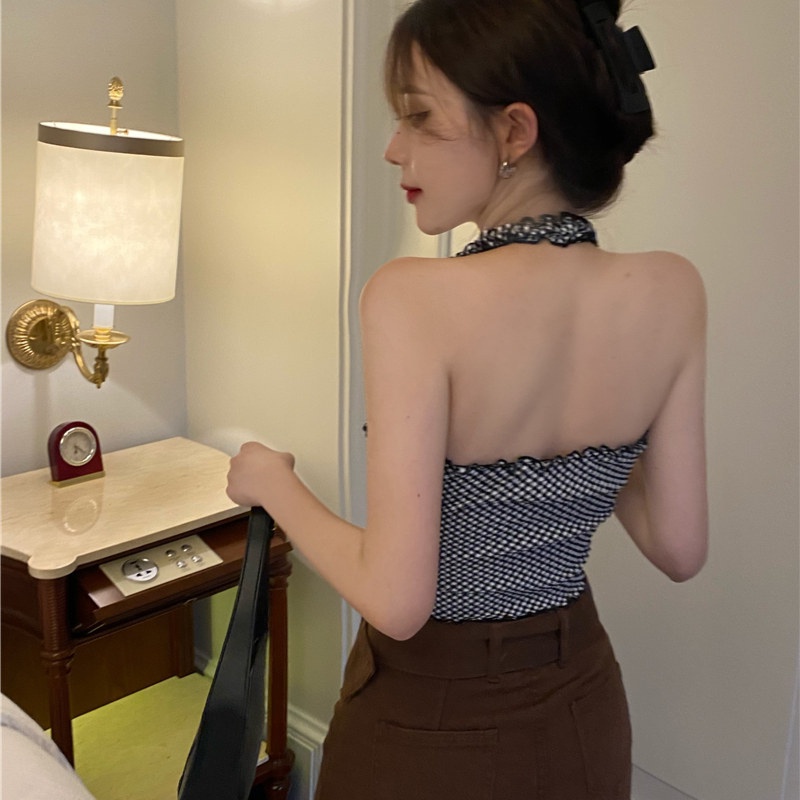Áo Yếm Hai Dây Họa Tiết Ca Rô Gợi Cảm Thời Trang Mùa Hè Cho Nữ