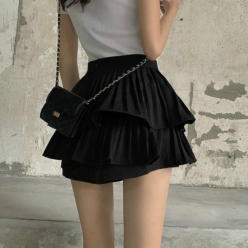 chân váy 2 tầng dập li có khoá kéo dễ phối đồ