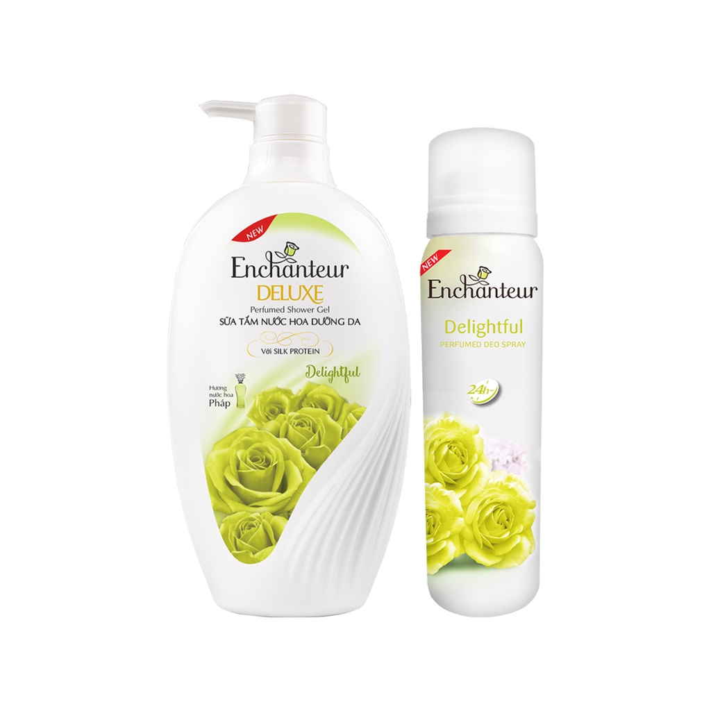 Combo Sữa Tắm Nước Hoa Dưỡng Da Enchanteur Delightful 650G + Xịt Khử Mùi Hương Nước Hoa Enchanteur Delightful 150ml