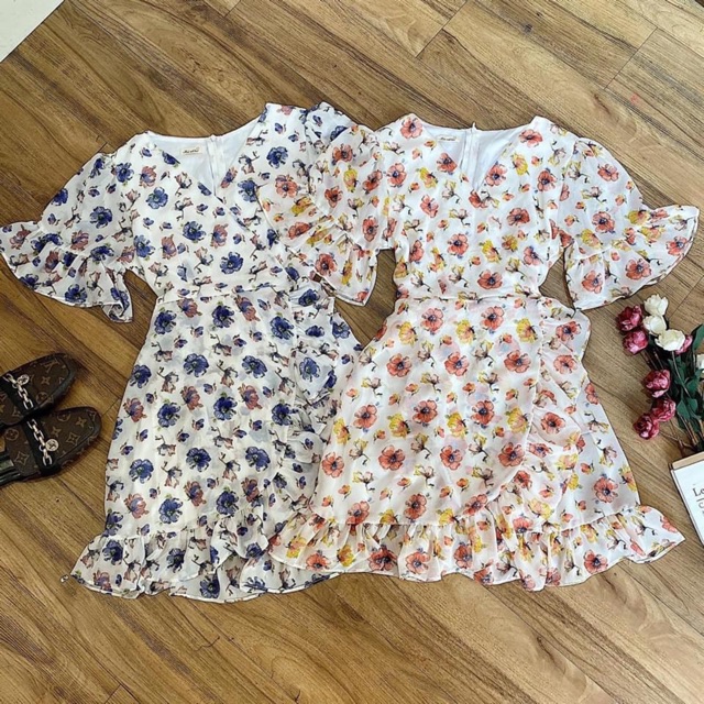 ĐẦM XINH CHẤM BI - VÁY BI VẠT CHÉO CỔ CHỮ V CÓ LÓT ( Kèm ảnh trải sàn ) | BigBuy360 - bigbuy360.vn