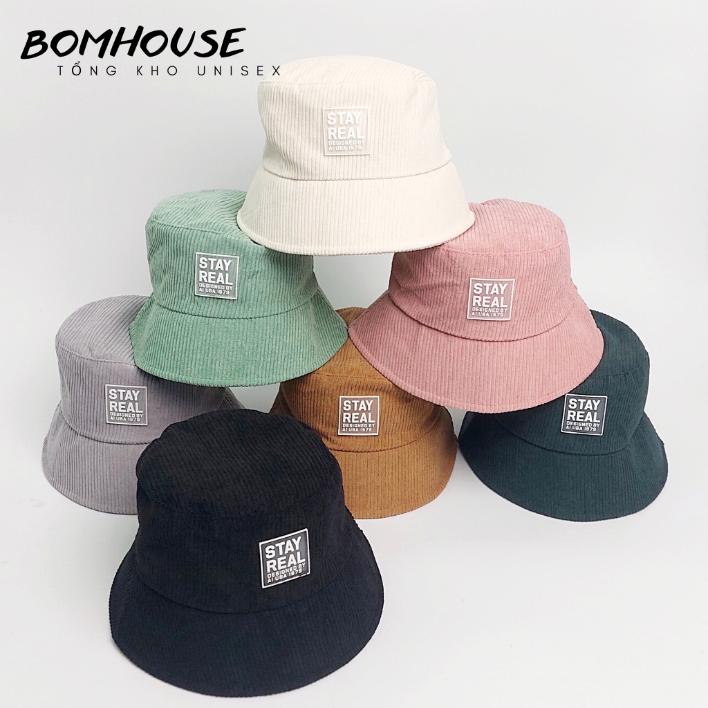 Mũ Nón Bucket STAYREAL Nam Nữ Thời Trang Unisex Ulzzang BOM HOUSE Chất Liệu Nhung Tăm