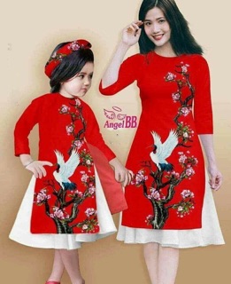 Set áo dài cách tân mẹ và bé