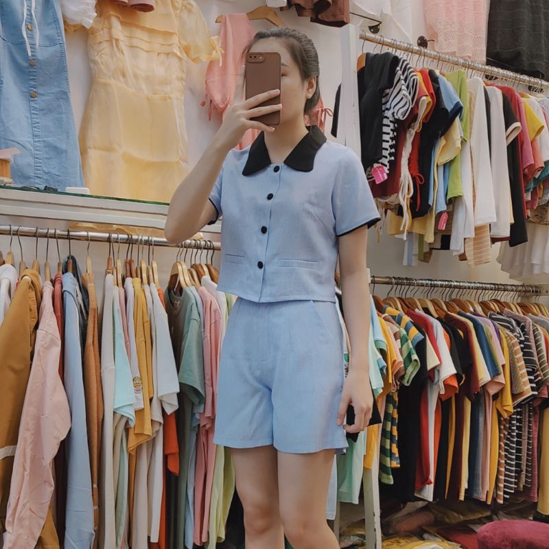 Set áo phối quần short ( hàng thiết kế Crazyteen ) có 4 màu phong cách basic dễ thương năng động.
