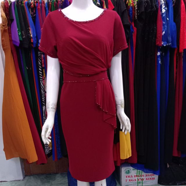 Đầm dự tiệc trung niên sang trọng thiết kế BM đầm dáng suôn ôm nhẹ