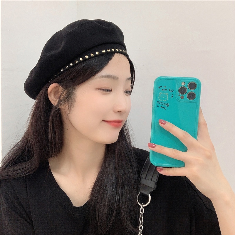 Mũ nồi nữ cao cấp họa tiết ngôi sao, mũ beret nữ phong cách Hàn Quốc