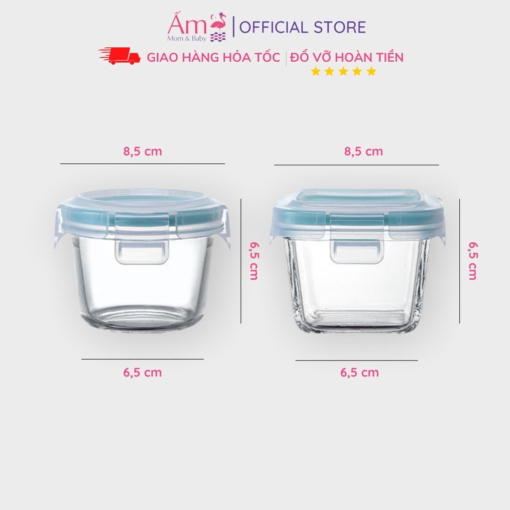 Hộp Trữ Đông Thủy Tinh Đựng Đồ Ăn Dặm Cho Bé Ấm Baby Dung Tích 150ml Ấm Gift Decor