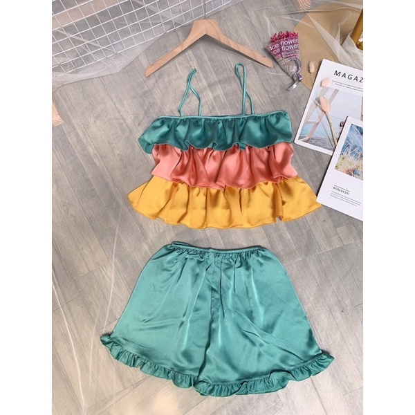 Đồ bộ satin lụa hai dây tầng siêu xinh