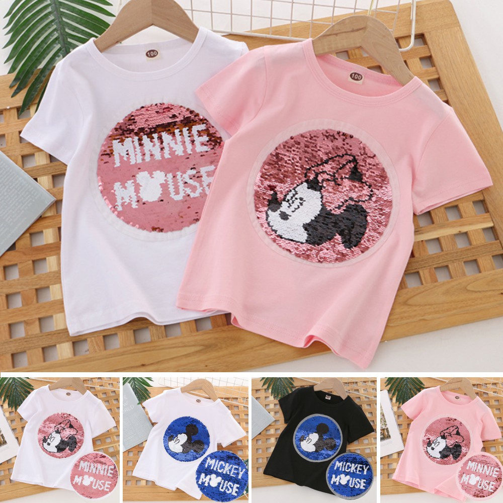 áo tay ngắn mickey cho bé Gái Thể Thao Chất Liệu Cotton Thoáng Khí Phong thun cổ tròn