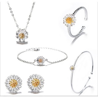 🔥🔥FLASH SALE SỐC⚡️⚡️Bộ trang sức bạc Ý S925 - 5 món lắc tay, nhẫn, lắc chân, vòng cổ, bông tai, hoa cúc họa mi