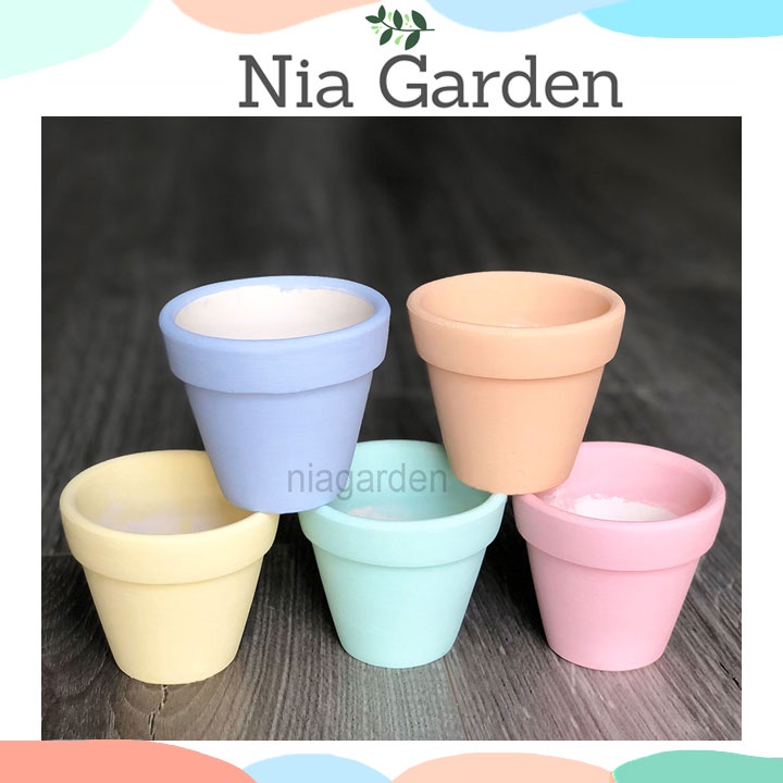 Chậu đất nung nhỏ 7,5x7,5cm trồng sen đá, xương rồng sơn màu Nia Garden N1