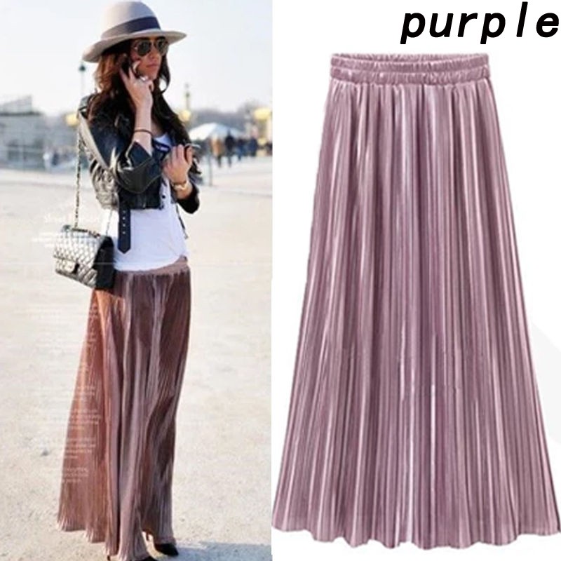 Chân váy xếp li hai lớp dáng dài phong cách retro