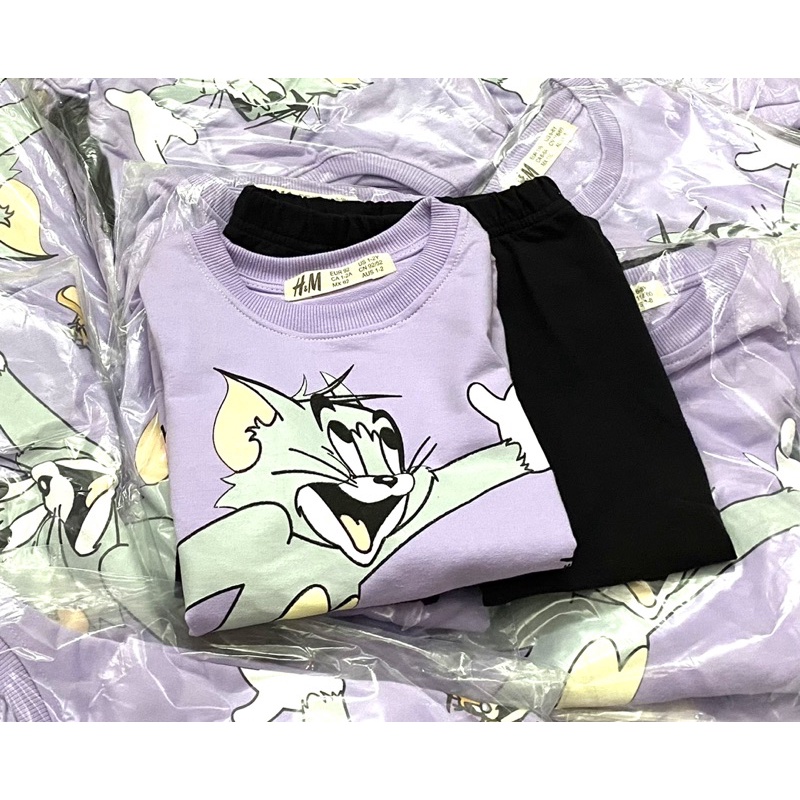 Set váy da cá kèm quần legging tom&amp;jerry màu tím cho bé gái size từ 10-28 cân