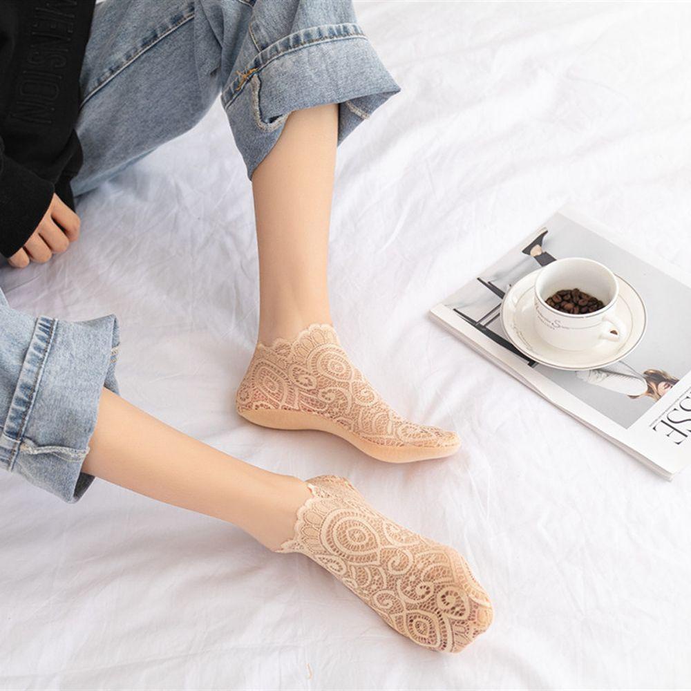 AROMA Vớ Thuyền Màu Trơn Phối Ren Lỗ Thoáng Khí Thời Trang Cho Nữ