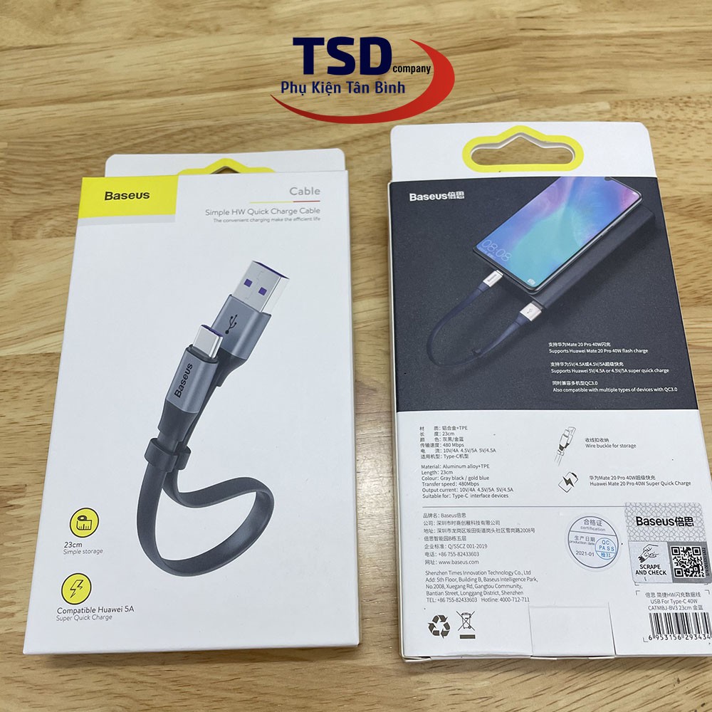 Cáp Sạc Nhanh Baseus USB Type C Dài 23cm Hỗ Trợ Sạc Nhanh Quick Charge 3.0