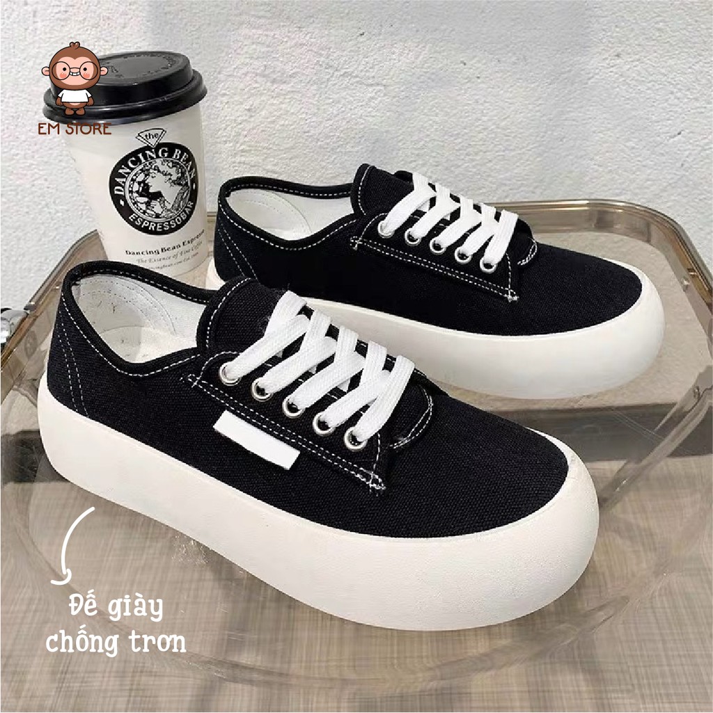 GIÀY SNEAKER VINTAGE TRẮNG ĐEN 2021 ĐẾ BÁNH MÌ ÊM CHÂN DỄ PHỐI ĐỒ 3CM