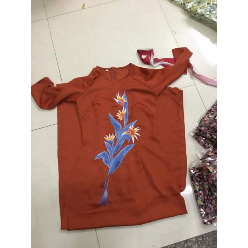 Áo dài tây thi thêu cam đất