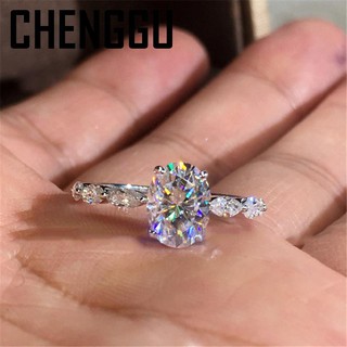 Nhẫn Đính Hôn Mạ Vàng Trắng 14k Đính Đá Moissanite Tự Nhiên