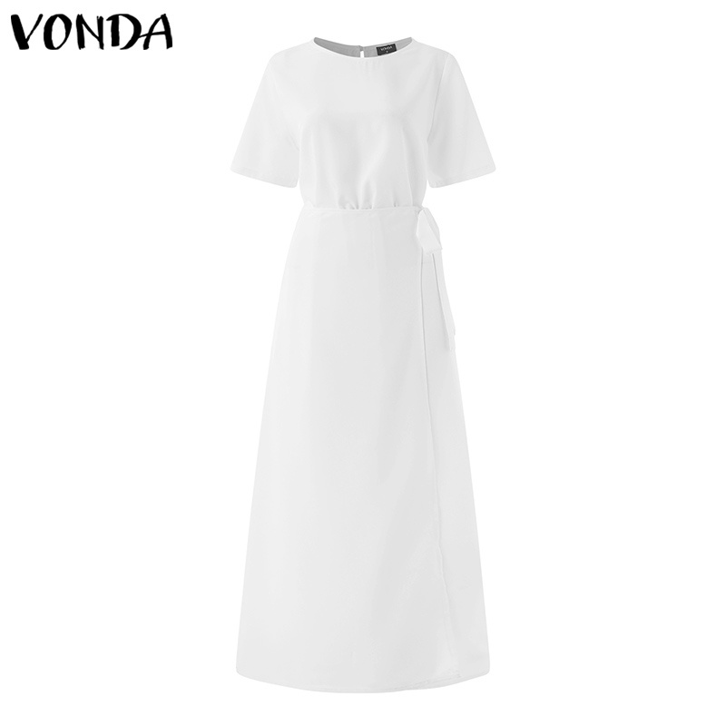 Đầm VONDA dáng dài tay ngắn xếp ly size lớn tùy chọn thời trang mùa hè dành cho nữ