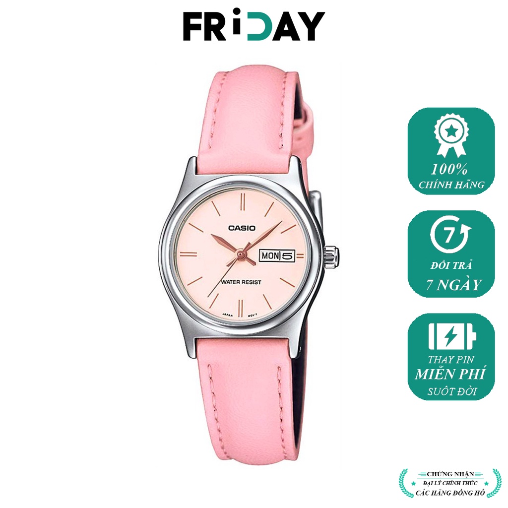 Đồng hồ Casio nữ dây da chính hãng LTP-V006L-4BUDF mặt tròn nữ tính