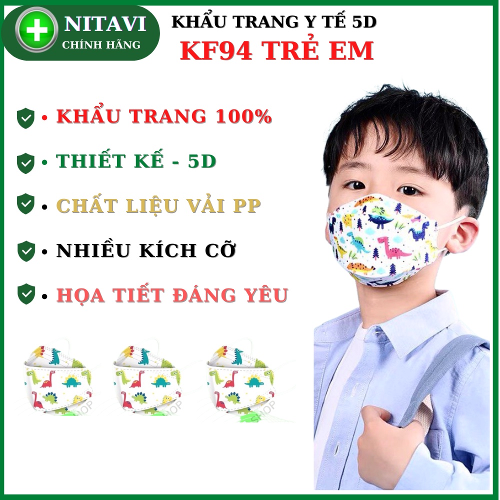 Khẩu trang trẻ em KF94 Khẩu Trang cho bé 5D Chất liệu dệt PP Kháng Khuẩn Họa Tiết Đáng Yêu