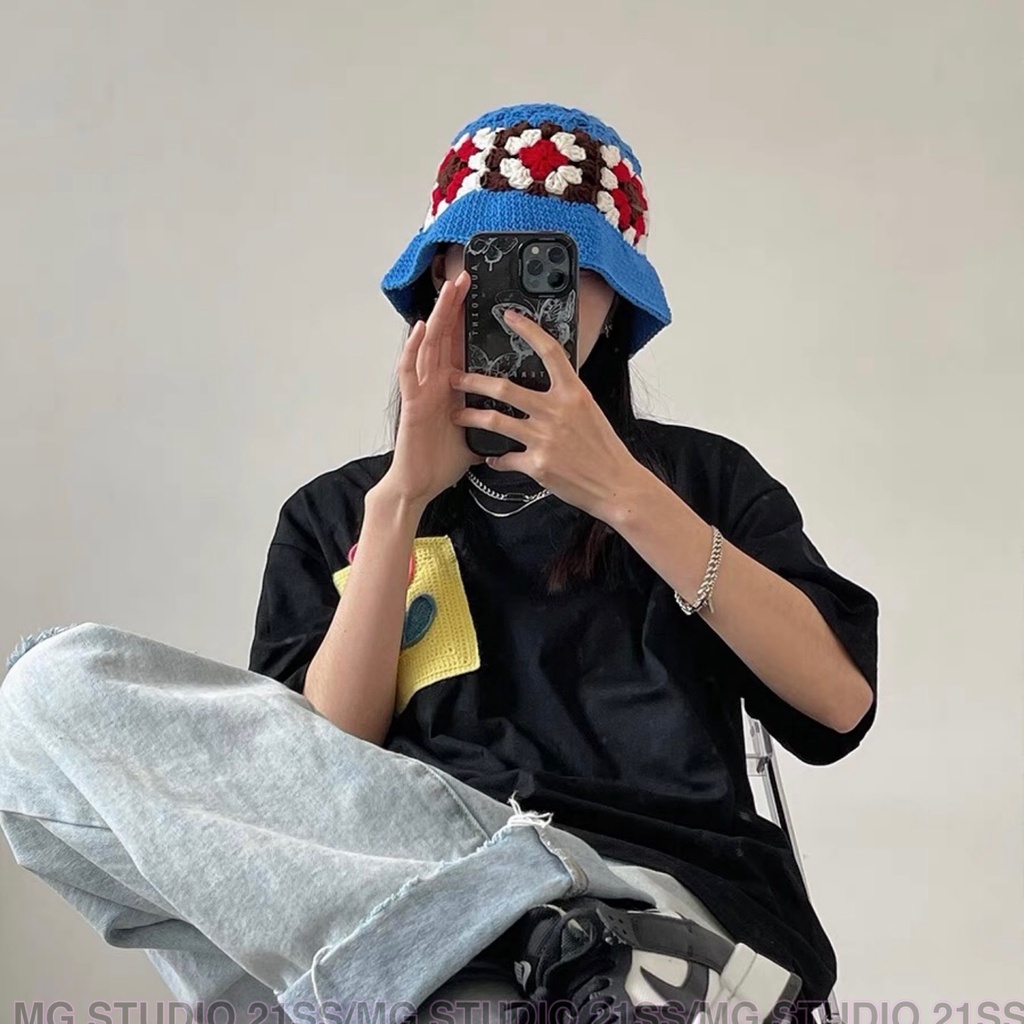 Mũ dệt kim MU GUA ZHI PIN (MG STUDIO) họa tiết hoa