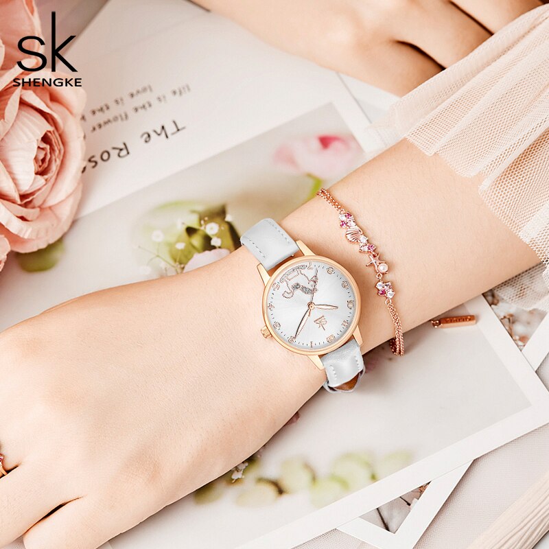 Đồng Hồ Nữ SHENGKE Mặt Nhỏ Dây Da Cao Cấp Mặt Số La Mã Nữ Tính Cho Học Sinh Sinh Viên