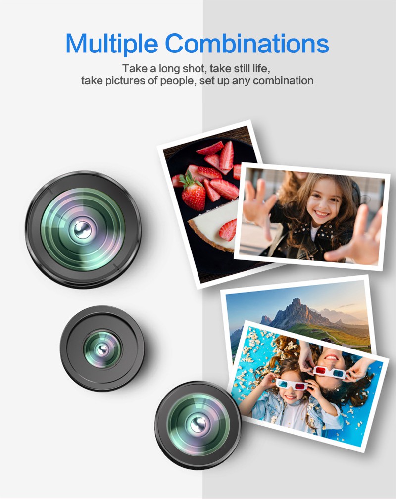 TAO3C Fisheye lens 3 in 1 lenses mobile phone clip lens wide angle lens camera macro for iPhone Xiaomi Huawei Lenovo TAO3C