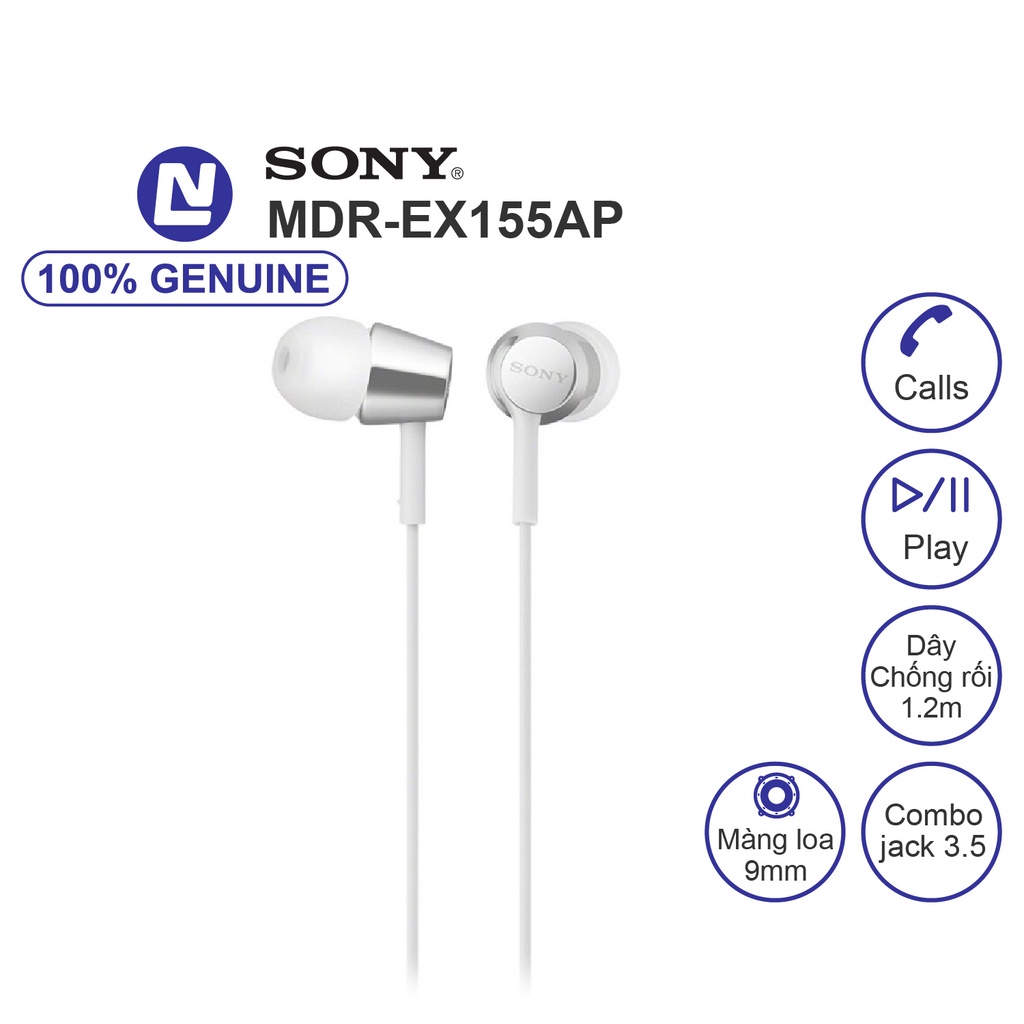 Mới - Nguyên hộp - Tai nghe Sony MDR-EX155AP có micro đàm thoại