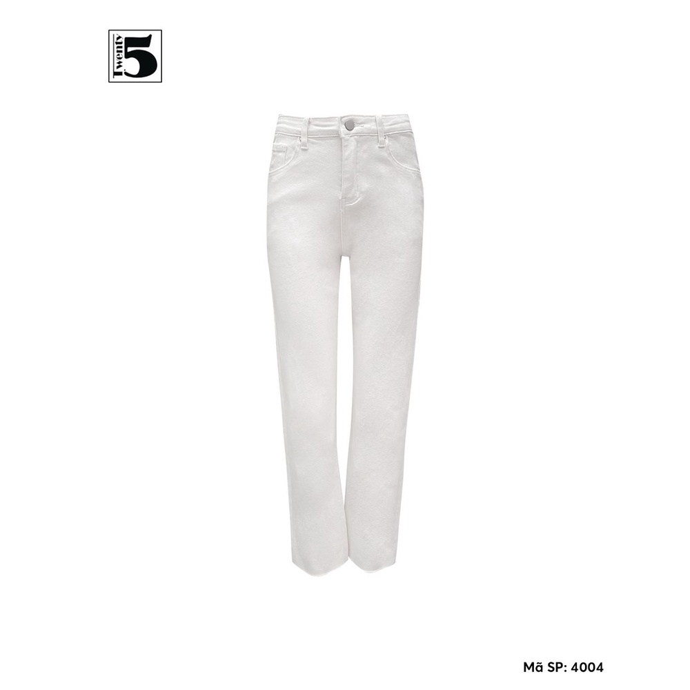 Quần jeans nữ ống đứng gấu cắt cạp cao vải co dãn Twentyfive 4004