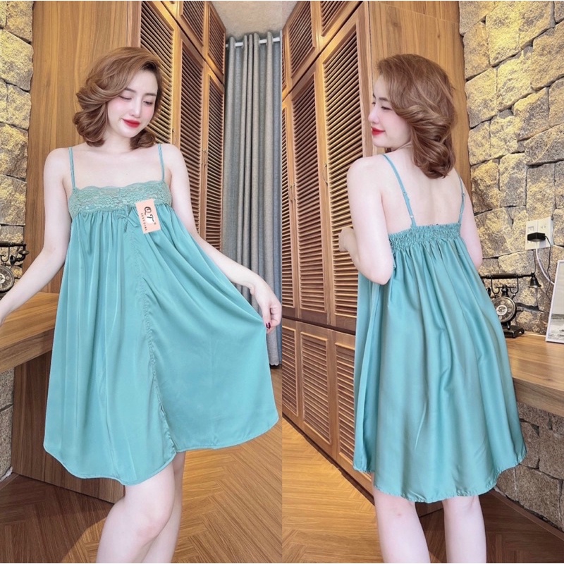 Váy ngủ sexy, váy ngủ nữ 2 dây lụa latin mềm mịn mặc ngủ thoải mái sang trọng Freesize <70kg