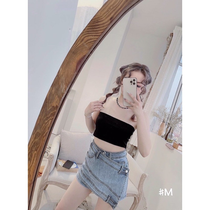 QUẦN GIẢ VÁY BÒ VẠT CHÉO LỆCH 2 MÀU ĐEN-XANH | BigBuy360 - bigbuy360.vn