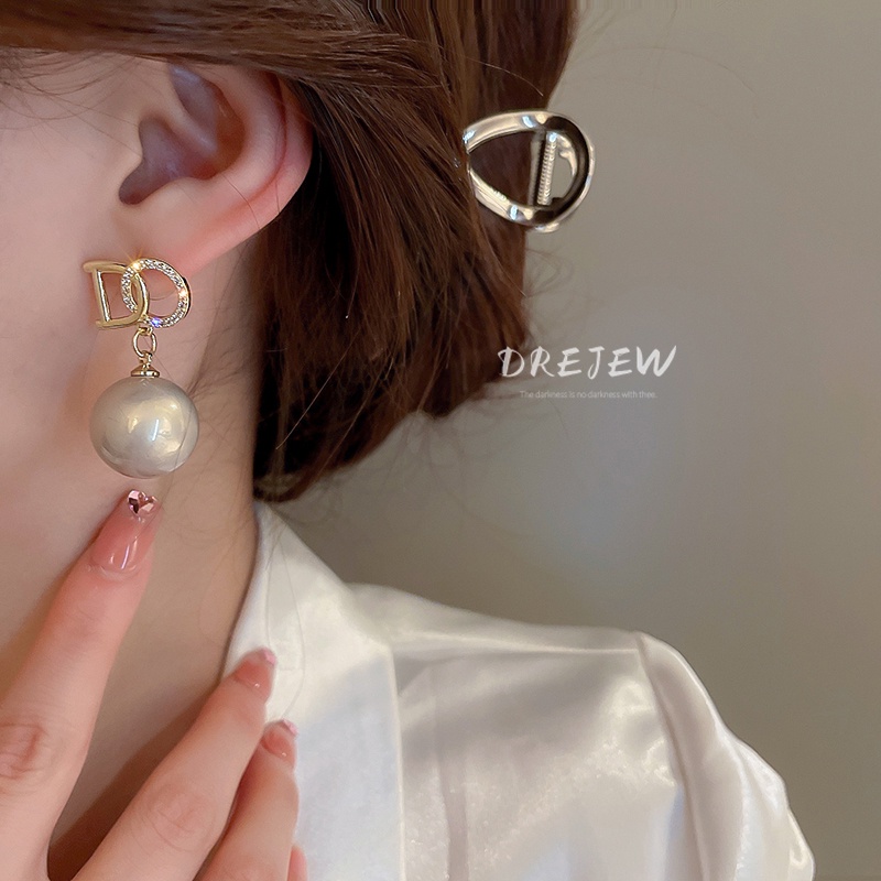 DREJEW Bông Tai Chữ Đính Ngọc Trai Sang Trọng Thời Trang