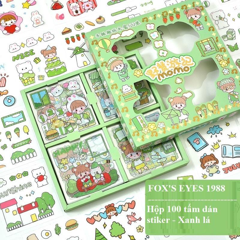 Hộp 100 Tấm Dán Sticker Nhãn Dán Trang Trí Dễ Thương Đáng Yêu Phụ Kiện Thời Trang Xu Hướng