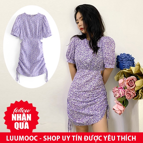 Đầm hoa tím nhí mặc thon gầy xinh xắn DH4HNG54N9