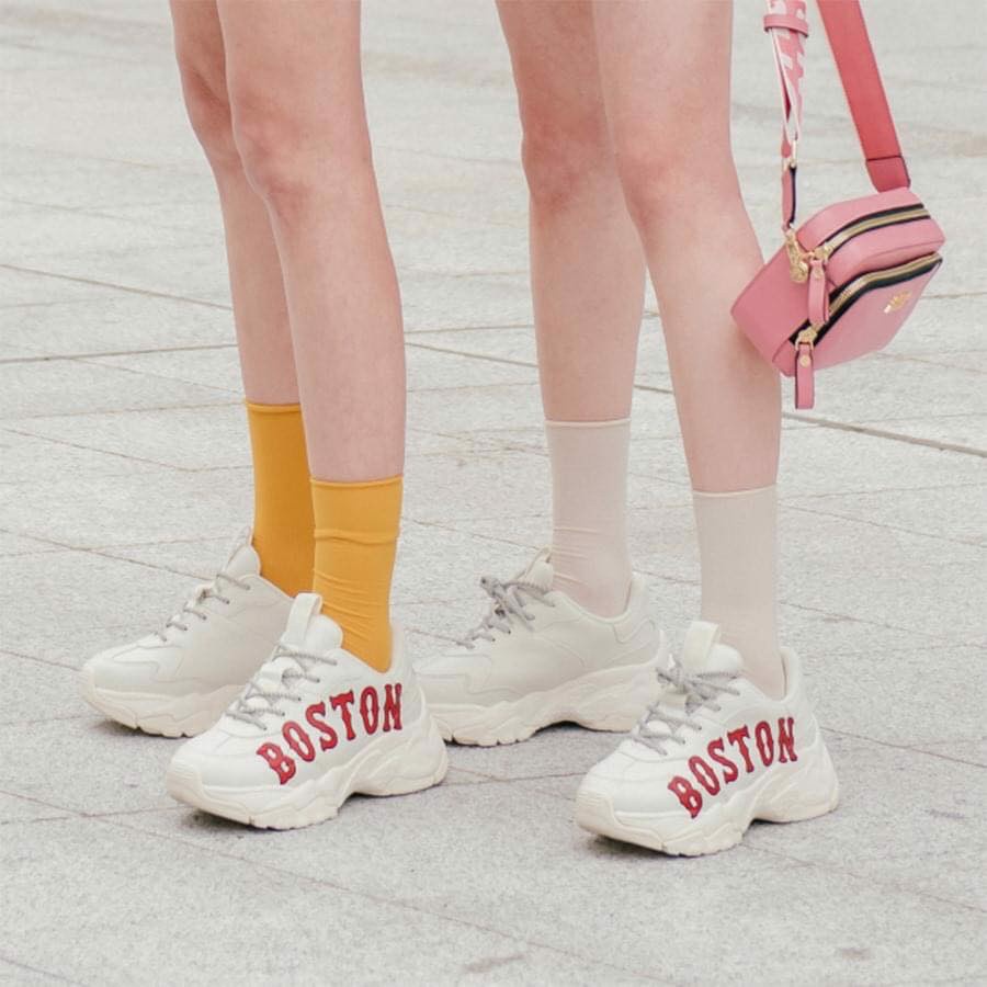 Giày MLB Boston Thể Thao Nam Nữ IN 3D Đế Độn 5CM bản đẹp 2022, Giày Thể Thao Màu Trắng